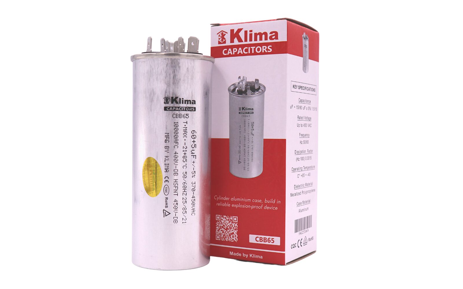 Klima Running Capacitor CBB65 60+5µF 370-450VAC