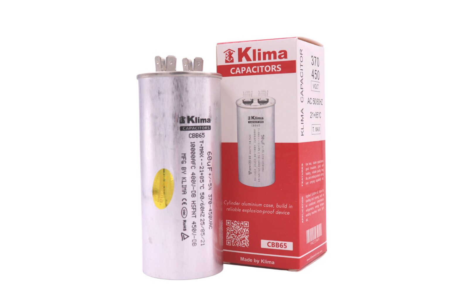 Klima Running Capacitor CBB65 60µF 370-450VAC