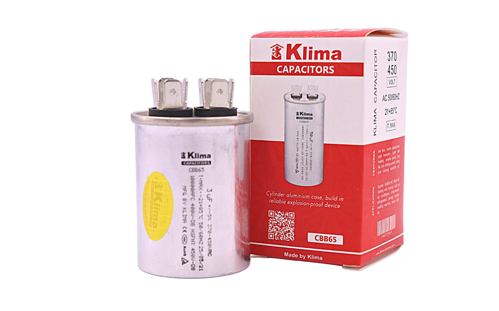 Klima Running Capacitor CBB65 3µF 370-450VAC